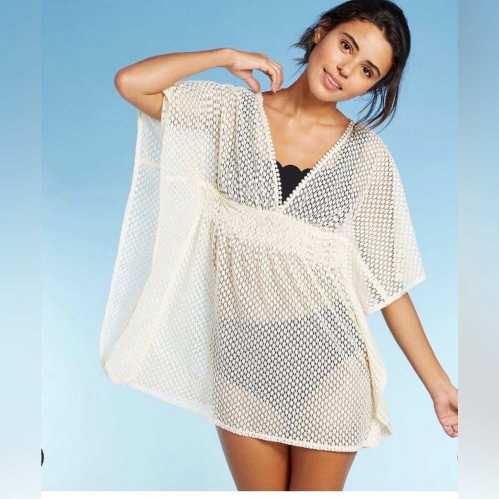 Xhilaration Cream Dolman Sleeve crocheted swim cover up